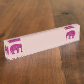 Sparkly heet roze Olifant faux sparkles roos roze Naambordje (Zijkant)