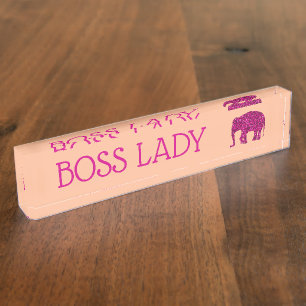 Sparkly heet roze Olifant sparkle Boss Lady perzik Naambordje