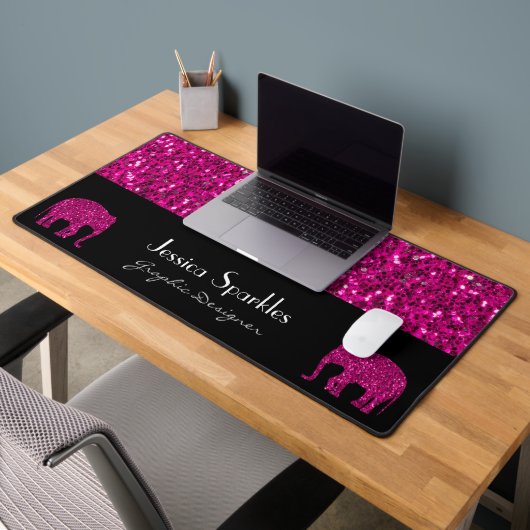Sparkly heet roze Olifant sparkles Aangepaste naam Bureaumat (Kantoor 2)