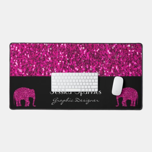 Sparkly heet roze Olifant sparkles Aangepaste naam Bureaumat (Keyboard & Muis)