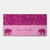 Sparkly heet roze Olifant sparkles Aangepaste naam Bureaumat (Voorkant)