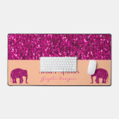 Sparkly heet roze Olifant sparkles Aangepaste naam Bureaumat (Keyboard & Muis)