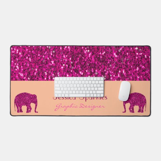 Sparkly heet roze Olifant sparkles Aangepaste naam Bureaumat (Keyboard & Muis)
