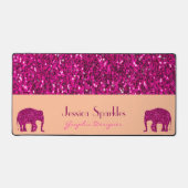 Sparkly heet roze Olifant sparkles Aangepaste naam Bureaumat (Voorkant)