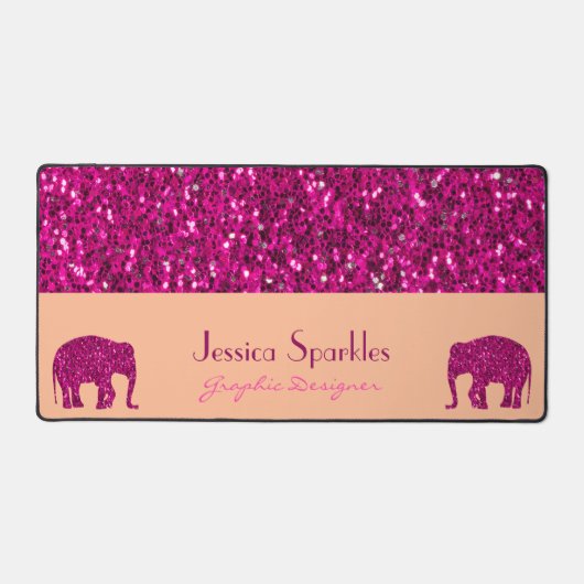 Sparkly heet roze Olifant sparkles Aangepaste naam Bureaumat (Voorkant)