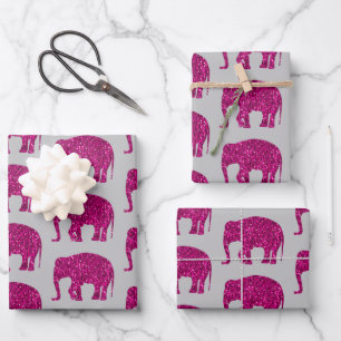 Sparkly heet roze Olifant sparkles patroon grijs Inpakpapier Vel