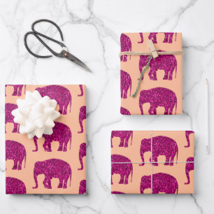 Sparkly heet roze Olifant sparkles patroon perzik Inpakpapier Vel