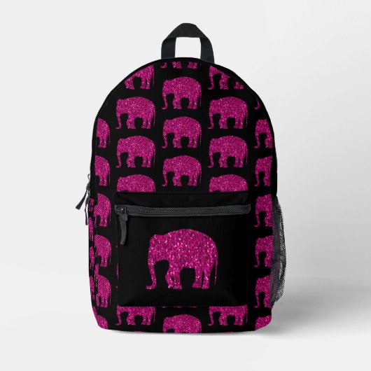 Sparkly heet roze Olifant sparkles patroon zwart Bedrukte Rugzak (Voorkant)