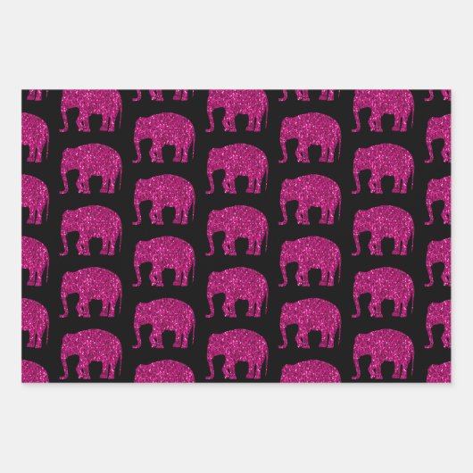 Sparkly heet roze Olifant sparkles patroon zwart Inpakpapier Vel (Voorkant 3)