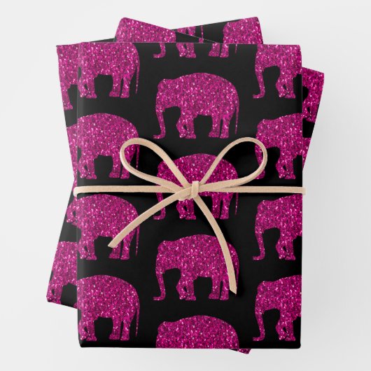 Sparkly heet roze Olifant sparkles patroon zwart Inpakpapier Vel (In situ)