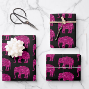 Sparkly heet roze Olifant sparkles patroon zwart Inpakpapier Vel