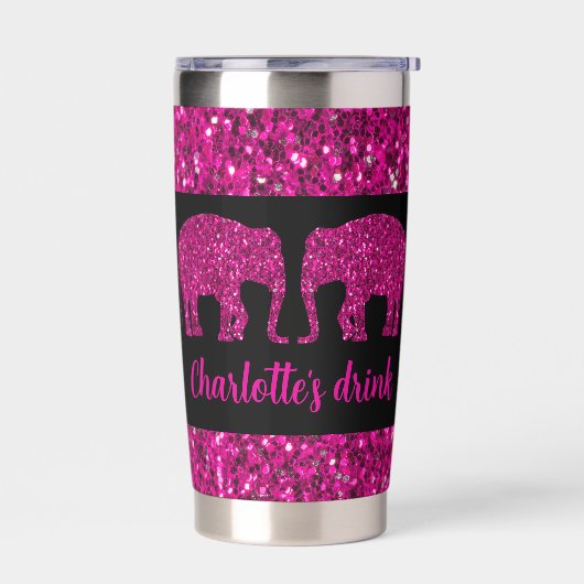 Sparkly hete roze Olifant sparkle Aangepaste naam Geïsoleerde Drinkbeker (Links)