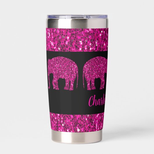 Sparkly hete roze Olifant sparkle Aangepaste naam Geïsoleerde Drinkbeker (Voorkant)