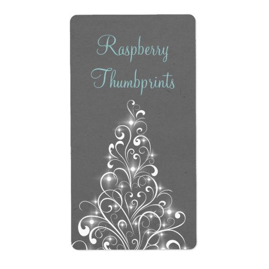 Sparkly Holiday Tree-baklabels, grijs Etiket (Voorkant)