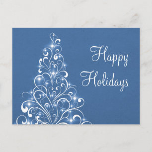 Sparkly Holiday Tree Briefkaart, Royal Blue Feestdagenkaart