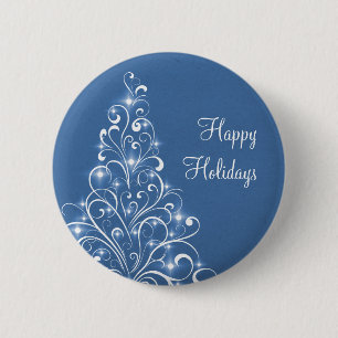 Sparkly Holiday Tree Button, blauw Ronde Button 5,7 Cm
