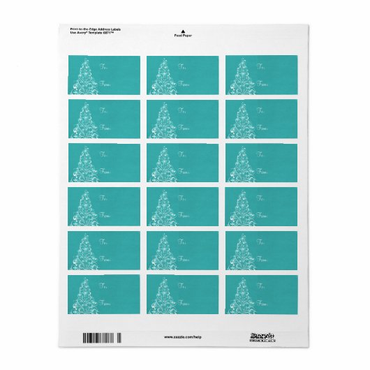 Sparkly Holiday Tree Gift Labels, Aqua Etiket (Full Sheet)