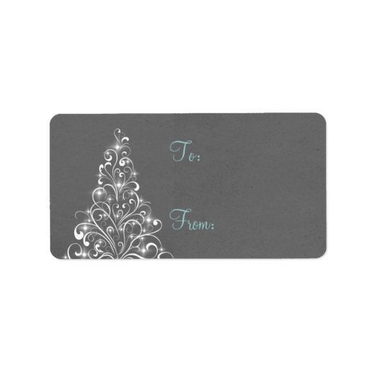 Sparkly Holiday Tree Gift Labels, Grey Etiket (Voorkant)