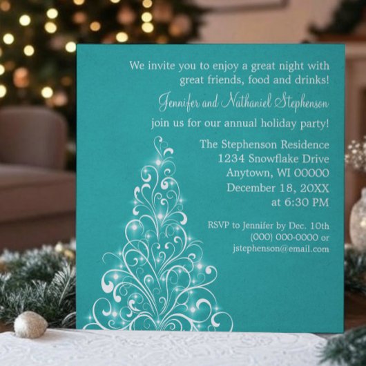 Sparkly Holiday Tree Invite, Blauwgroen Kaart