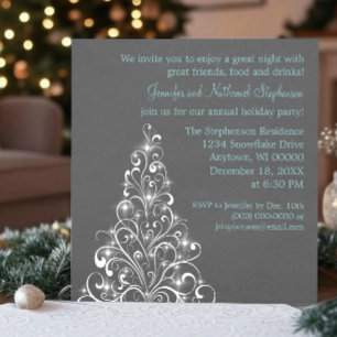 Sparkly Holiday Tree Invite, donkergrijs Kaart