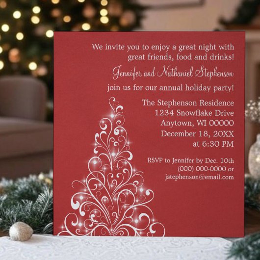 Sparkly Holiday Tree Invite, donkerrood Kaart