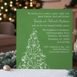 Sparkly Holiday Tree Invite, Green Kaart