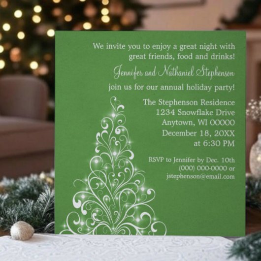 Sparkly Holiday Tree Invite, Green Kaart