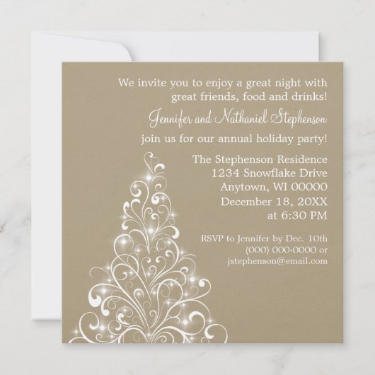 Sparkly Holiday Tree Invite, latte Kaart (Voorkant)