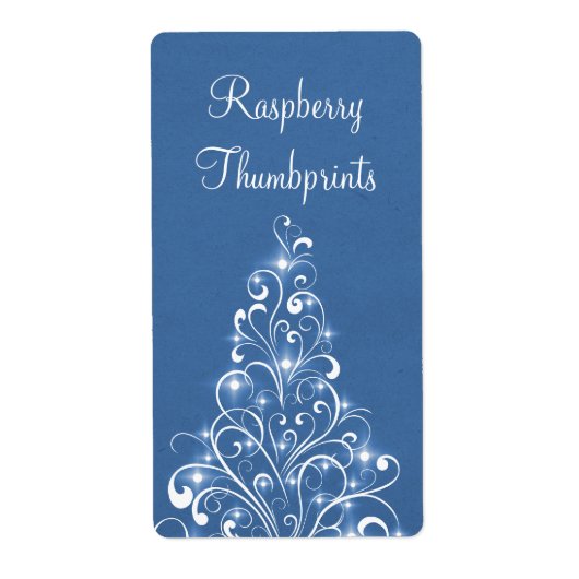 Sparkly Holiday Tree-labels, blauw Etiket (Voorkant)