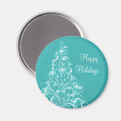 Sparkly Holiday Tree Magnet, Aqua Magneet (Voorkant / Achterkant)