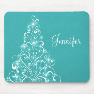 Sparkly Holiday Tree Mousepad, Aqua Muismat