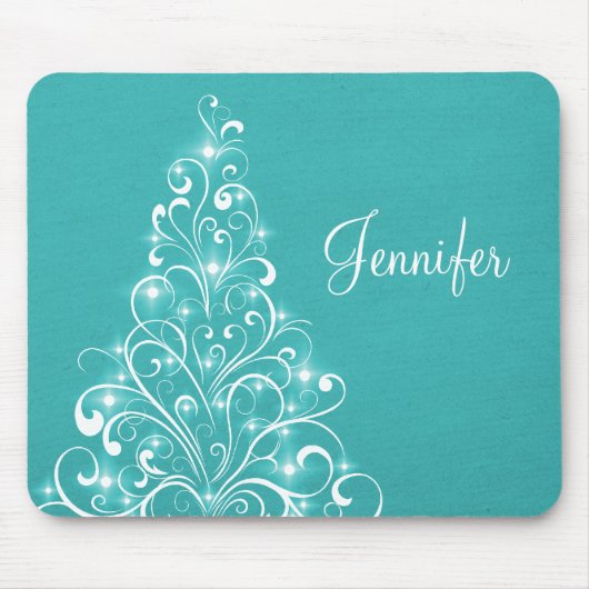 Sparkly Holiday Tree Mousepad, Aqua Muismat (Voorkant)
