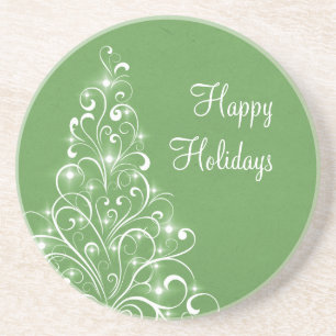 Sparkly Holiday Tree Onderzetter, groen Zandsteen Onderzetter