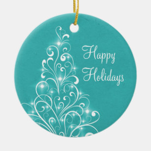 Sparkly Holiday Tree Ornament, Aqua Keramisch Ornament