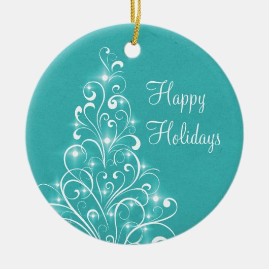 Sparkly Holiday Tree Ornament, Aqua Keramisch Ornament (Voorkant)