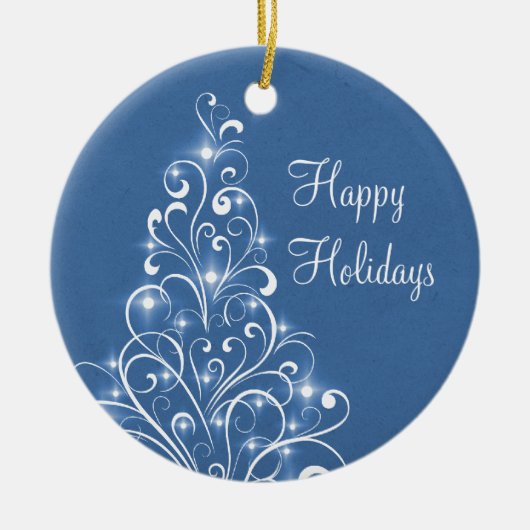Sparkly Holiday Tree Ornament, blauw Keramisch Ornament (Voorkant)