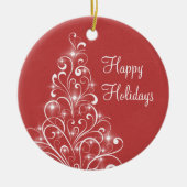 Sparkly Holiday Tree Ornament, rood Keramisch Ornament (Voorkant)