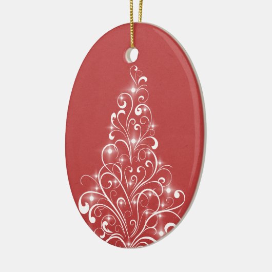Sparkly Holiday Tree Oval Ornament, rood Keramisch Ornament (Links)