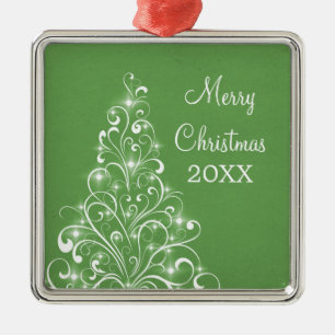 Sparkly Holiday Tree Premium-Ornament, groen Metalen Ornament