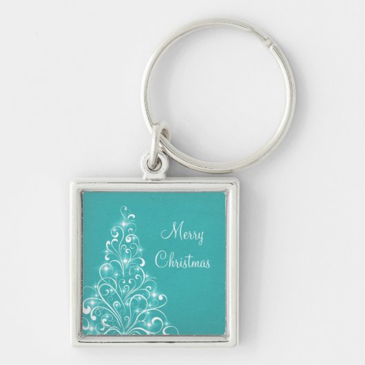 Sparkly Holiday Tree Premium-Sleutelhanger, Aqua Sleutelhanger (Voorkant)