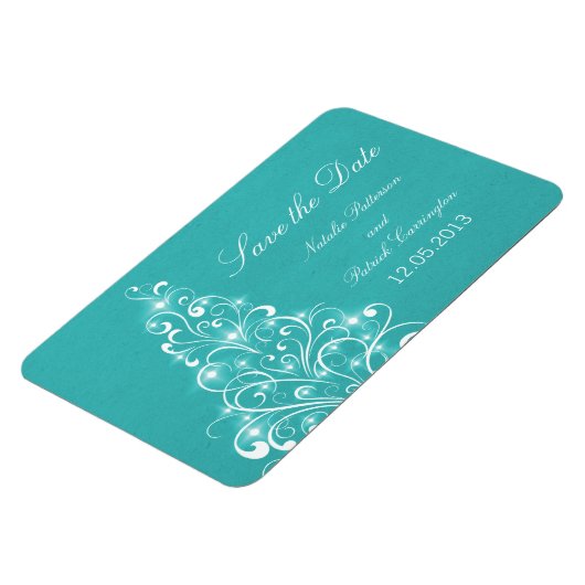 Sparkly Holiday Tree Save the Date Magnet, Aqua Magneet (Linkerzijde)
