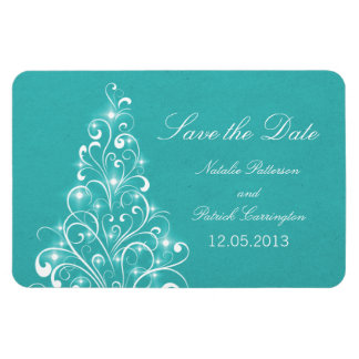 Sparkly Holiday Tree Save the Date Magnet, Aqua Magneet