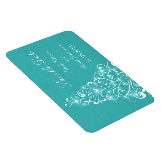 Sparkly Holiday Tree Save the Date Magnet, Aqua Magneet (Rechterzijde)