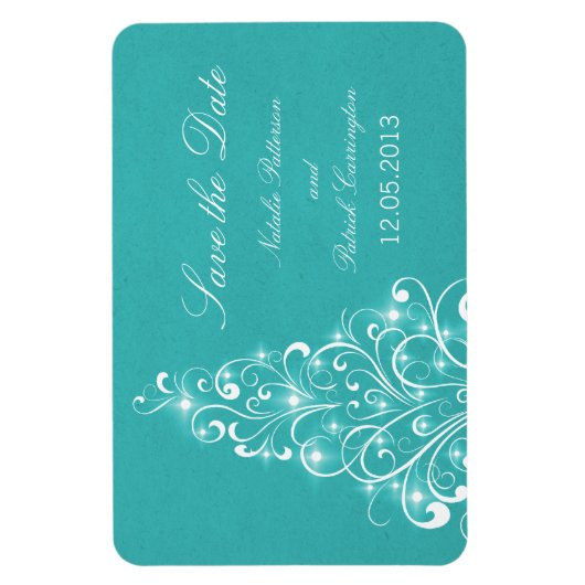 Sparkly Holiday Tree Save the Date Magnet, Aqua Magneet (Verticaal)