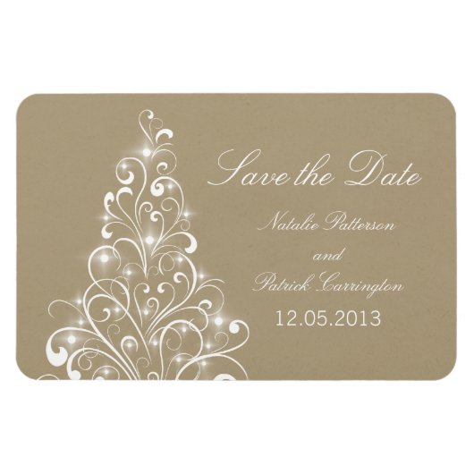 Sparkly Holiday Tree Save the Date Magnet, Beige Magneet (Horizontaal)