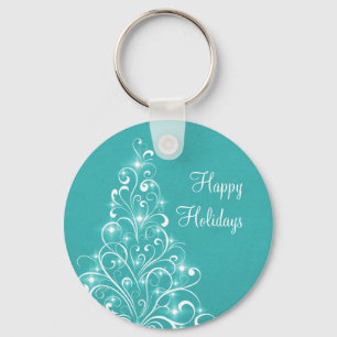 Sparkly Holiday Tree Sleutelhanger, Aqua Sleutelhanger