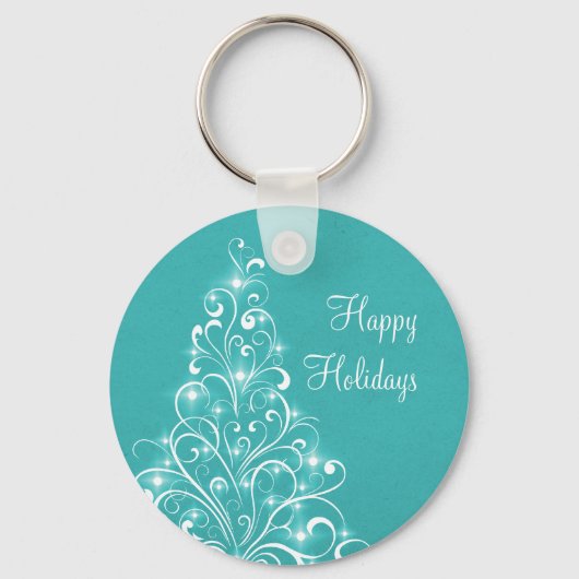 Sparkly Holiday Tree Sleutelhanger, Aqua Sleutelhanger (Voorkant)