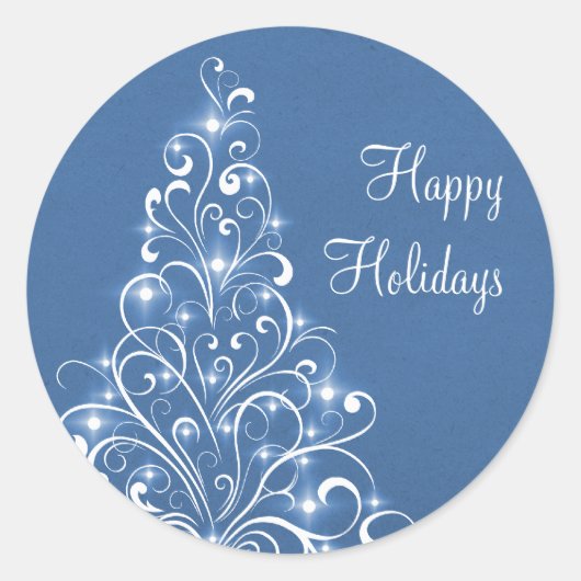 Sparkly Holiday Tree-Stickers, blauw Ronde Sticker (Voorkant)