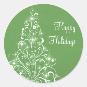 Sparkly Holiday Tree-Stickers, groen Ronde Sticker
