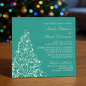 Sparkly Holiday Tree Wedding Invite, Aqua Kaart